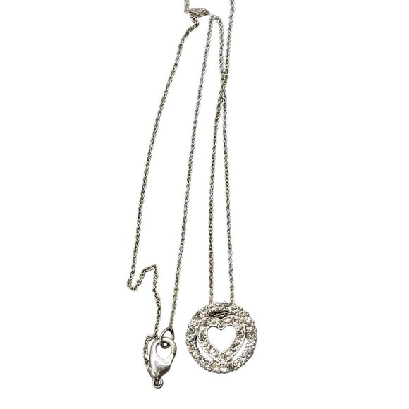Avon NR Eternal Heart Pendant Necklace Clear Rhinestones Silver Tone Vintage 16" - Picture 7 of 9